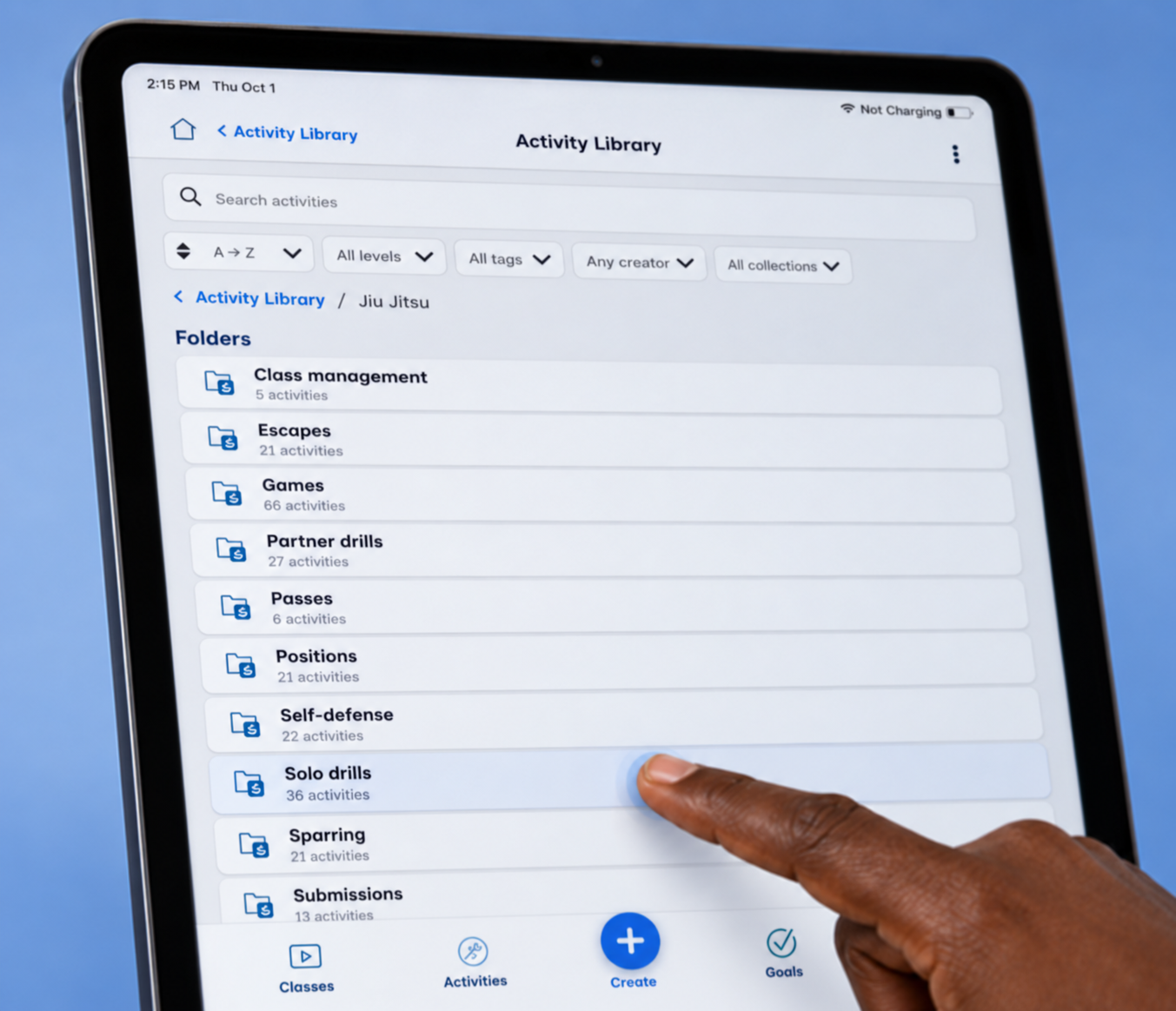 Organizing a Smoovi lesson on a tablet